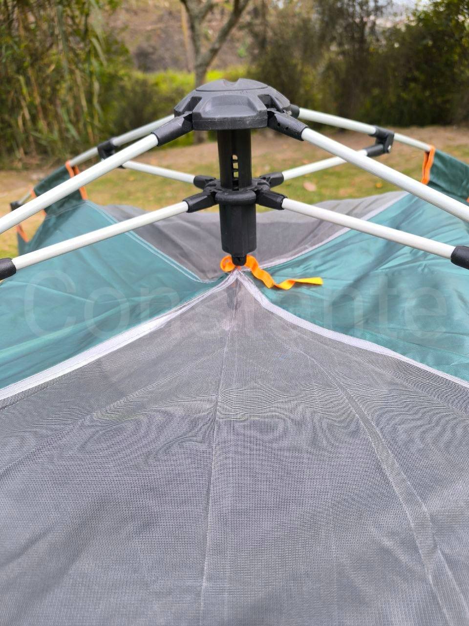 Carpa automática para 3-4 personas, con doble entrada, ventilación eficiente y diseño impermeable para camping y aventuras al aire libre.