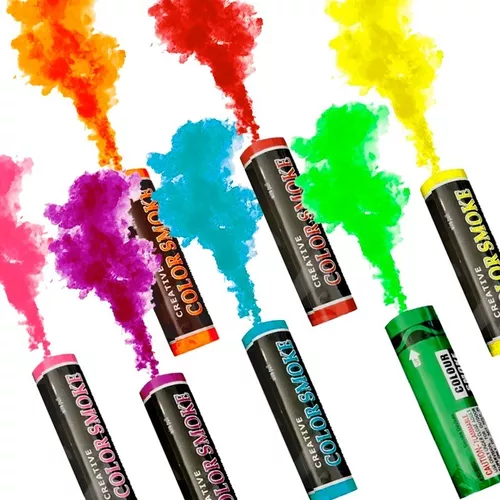 Bengalas de humo de color SMOKE, ideales para fotografía, señalización, eventos deportivos y actividades recreativas. Generan un efecto visual impresionante con humo denso y prolongado.