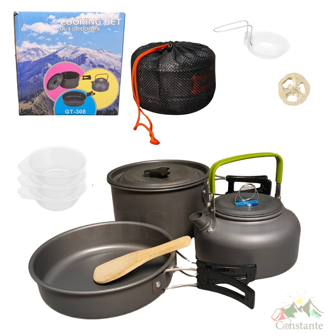 SET DE OLLAS GT-308 SET DE OLLAS DE CAMPING implementos de camping cocina camping ollitas para acampar ollas para hornillos de camping