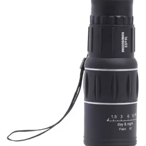 Monocular 16x52, perfecto para observación de paisajes, senderismo, caza y deportes al aire libre. Aumento de 16x y lente de 52mm para una visión clara y brillante. Diseño compacto, resistente al agua y antideslizante. Incluye correa de mano y estuche protector para un transporte seguro y cómodo.