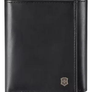 Billetera Victorinox Altius Edge Euler negra, hecha de cuero, con 6 espacios para tarjetas, protección RFID y división para billetes. Estilo masculino y compacto.